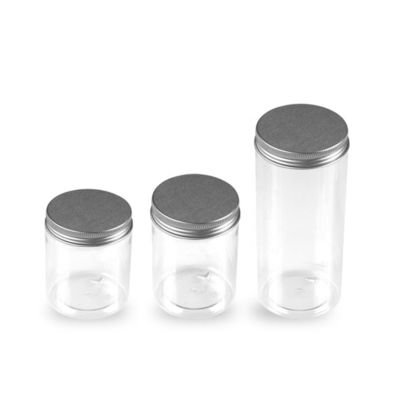 barattoli di plastica di stoccaggio dell'alimento della plastica del biscotto dei barattoli dell'ANIMALE DOMESTICO di plastica del coperchio a vite 250g con il cappuccio del metallo