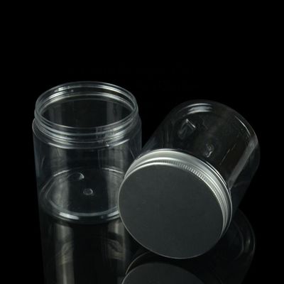 barattoli di plastica di stoccaggio dell'alimento della plastica del biscotto dei barattoli dell'ANIMALE DOMESTICO di plastica del coperchio a vite 250g con il cappuccio del metallo